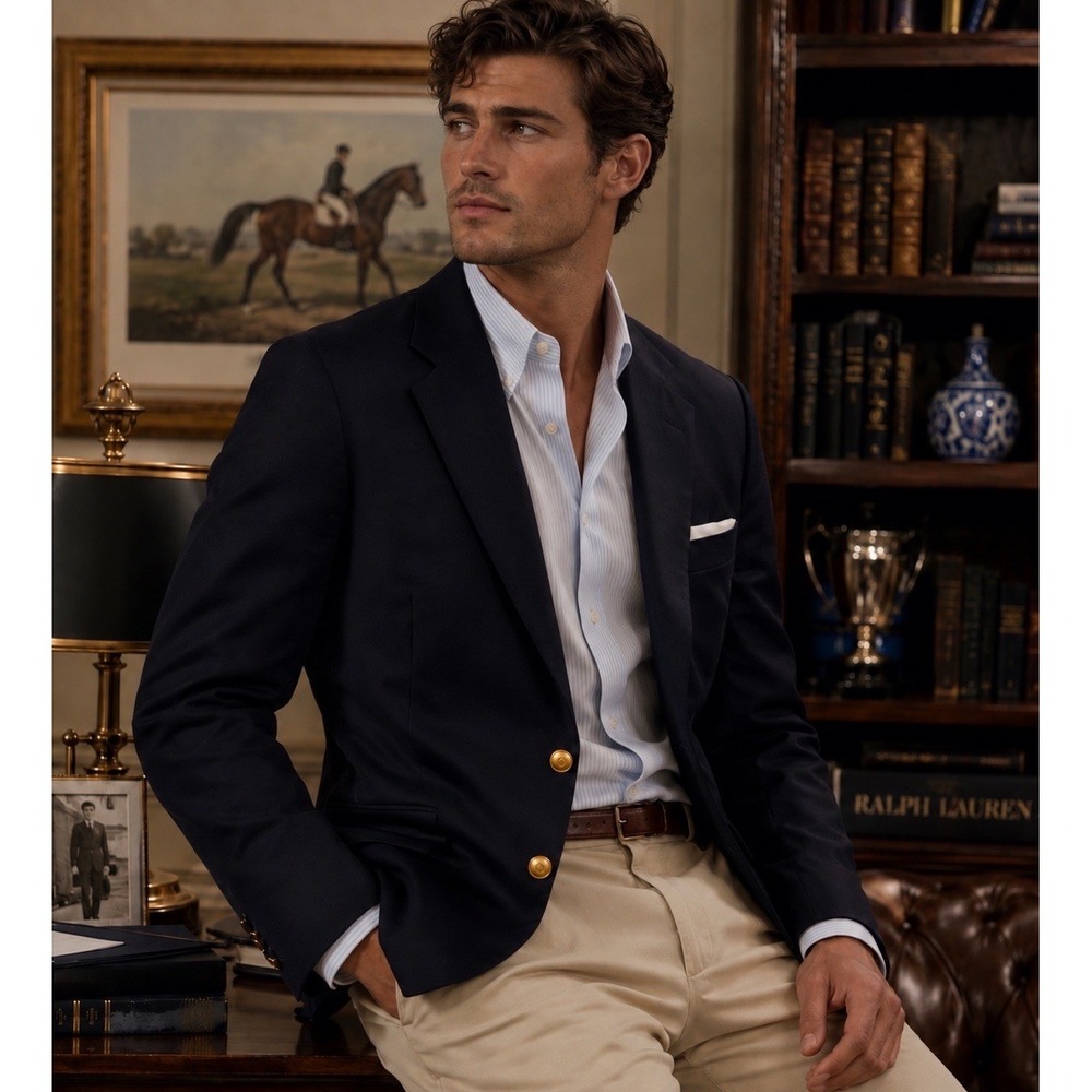 Lauren Ralph Lauren Blazer Sport Coat Men's 43R Navy 100% Wool Gold Buttons